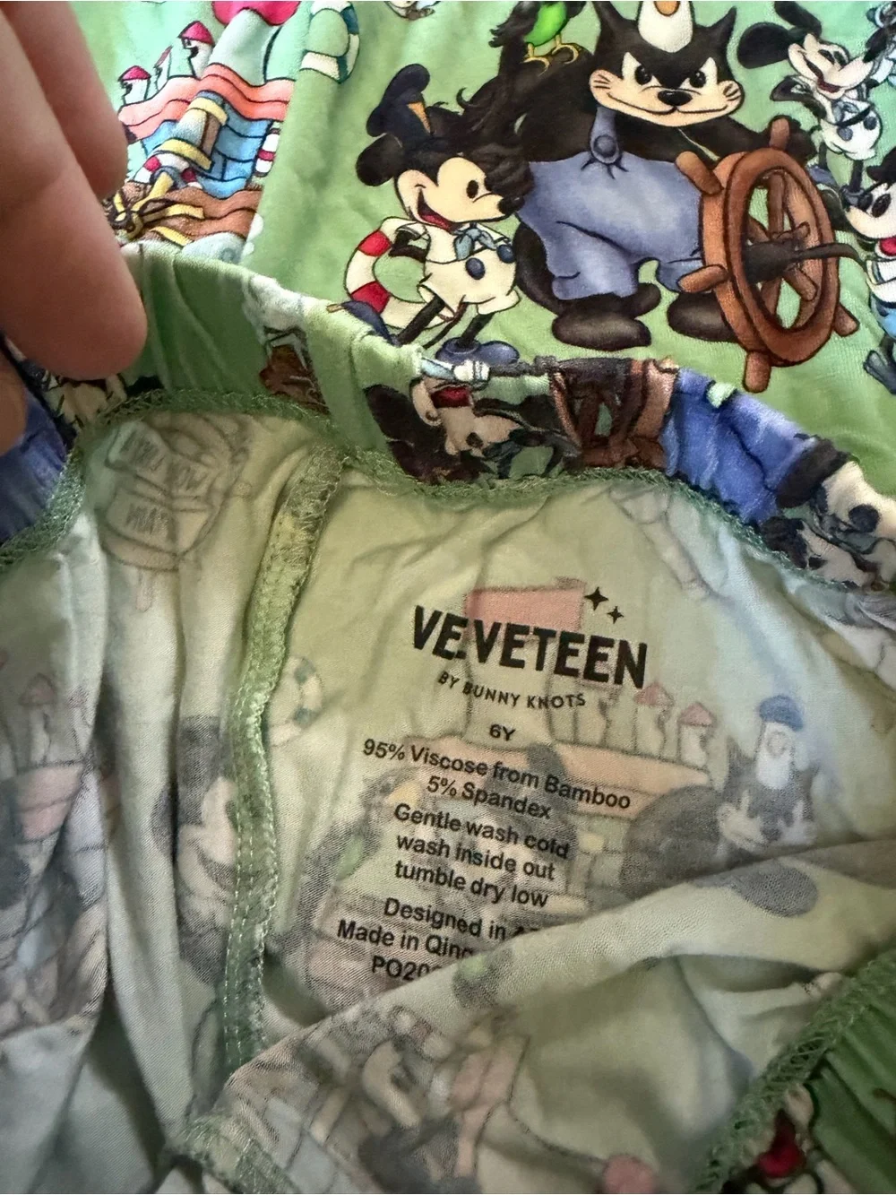6Y - Velveteen Bunny Knots Bamboo Green Mickey Mouse Pajama Set - Kids